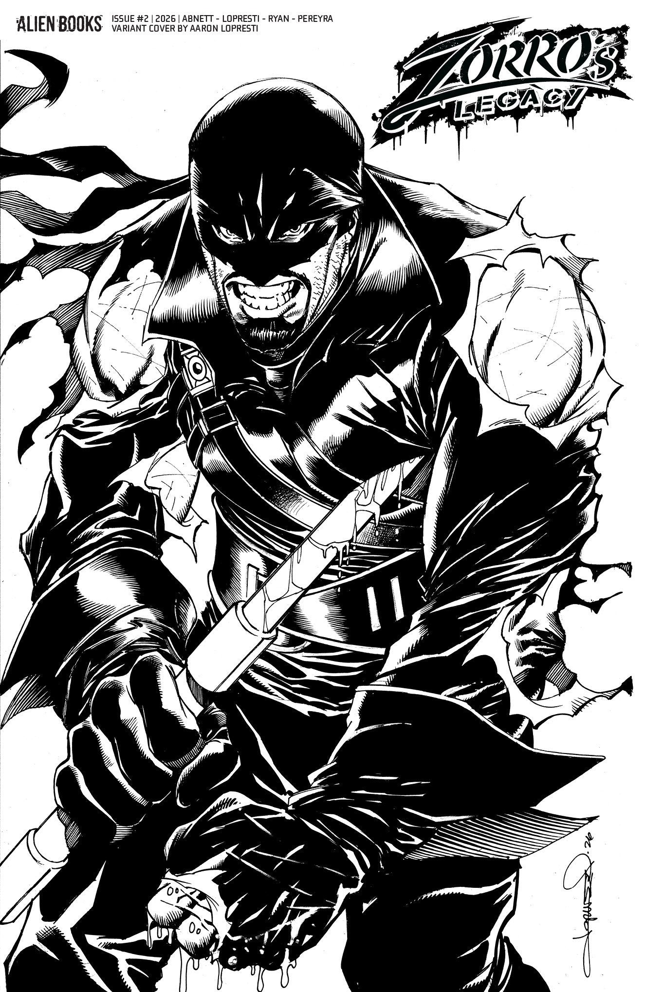 ZORROS LEGACY #2 LOPRESTI BLACK & WHITE CVR D