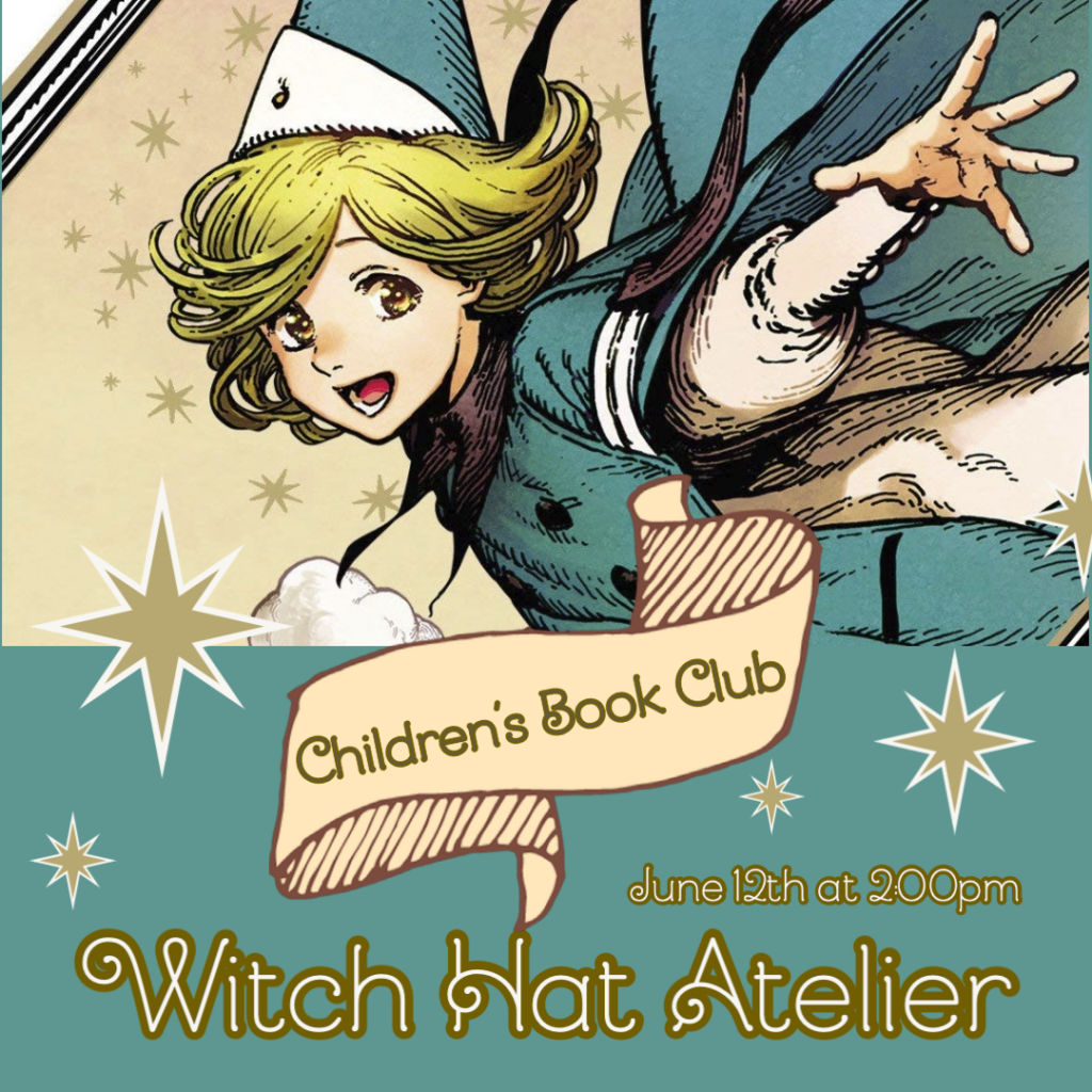 Image of girl riding a broom with club text: June 12th at 2:00pm